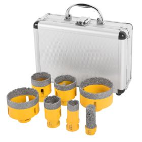 7PCS Yellow Diamond Hole Saw Kit Diamond Core Drill Bits Set Tile Hole Saw Kit Vacuum Brazed Core Drill Bits(25-75mm+20F) for Glass Marble Granite Sto